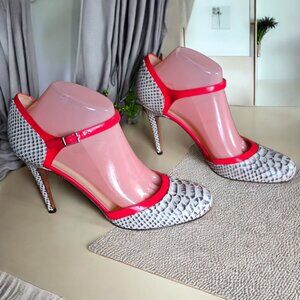 KATE SPADE NY (10) Leather Animal Print (BOA) Creme/Fuschia Patent Heels